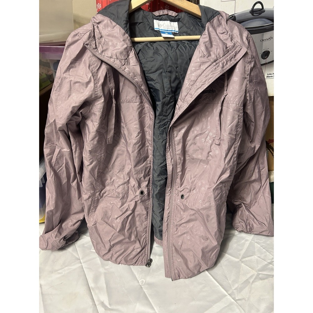 Columbia Women's Hooded Jacket Pink Gray Snowflake Print Size L Lightweight